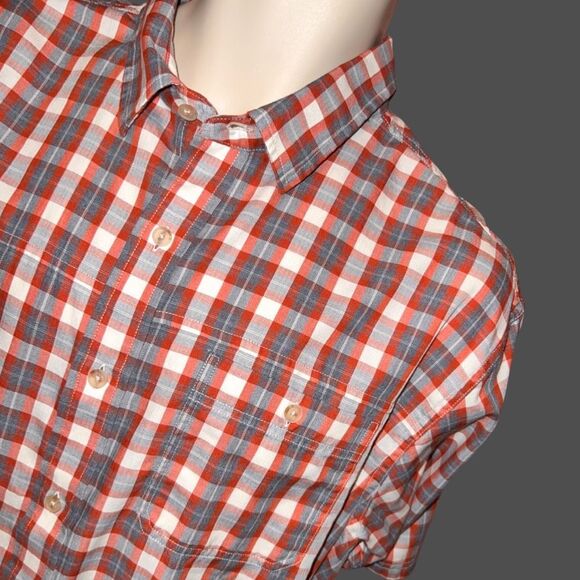 NWOT Pendleton Short Sleeve Orange/Gray Plaid Button Up Shirt Size Large #6 - Picture 2 of 6